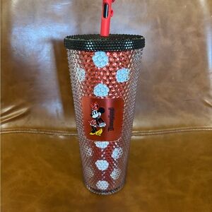 Disneyland Starbucks Minnie Mouse Spotted Red Tumbler Studded With box